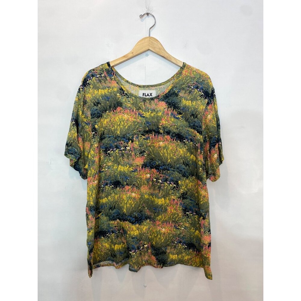 Flax Women's Rayon Watercolor Tunic Top Size Large Short Sleeve Lagenlook L - XL